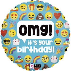 Balónik fóliový okrúhly Smile Omg! Birthday 46 cm