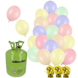 Helium + mix  30 pastelových balónků + 3 těžítka