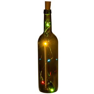 Zátka na fľašu s farebnými LED svetielkami na drôtiku